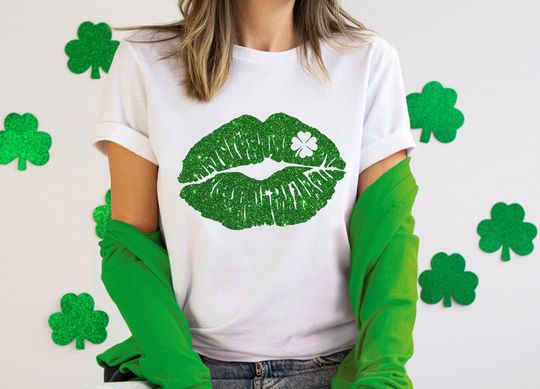 Discover Lip Kiss Lucky Patrick's day shirt, Lips shamrock green womens shirt, st patricks day shirt, st paddys, cute st pattys shirt, pattys women