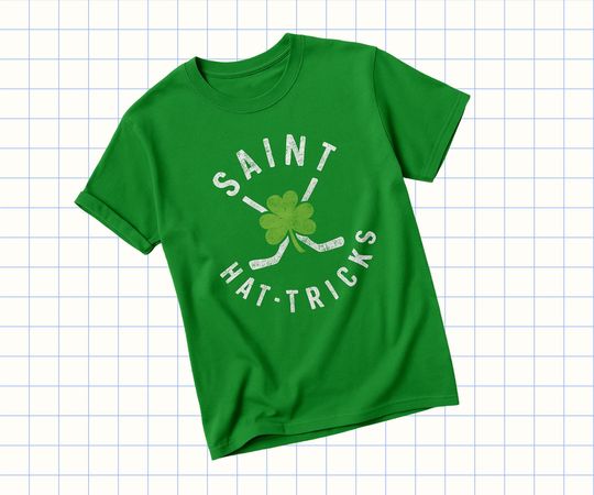 Discover St Patricks Day Hockey T-Shirt For Kids 2026 - Girls & Boys Ice Hockey TShirt, Saint Hat Trick's Day Shirt