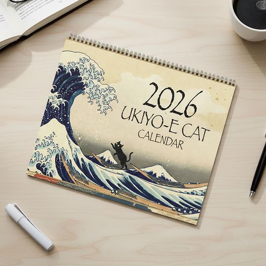 Discover 2026 Ukiyo-e Black Cat Wall Calendar Japanese Art Print Office Planner Kawaii Neko Cat Lover Gift