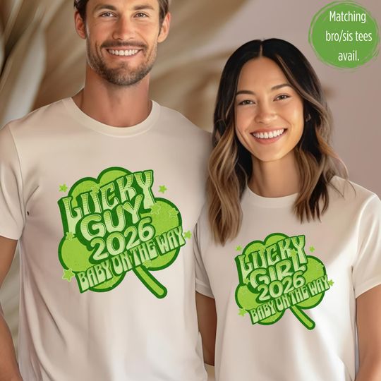 St Patrick's Pregnancy Announcement Shirts for Couples - Mom to Be and Dad to Be Matching Tees, Lucky Baby 2026, Mama and Mini
