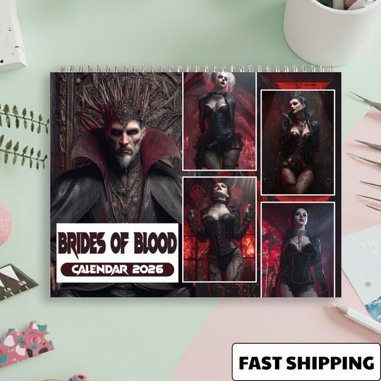 Dracula and Blood Bride Calendar 2026, Sexy Gothic Vampire Art, Dark Romance Wall Calendar
