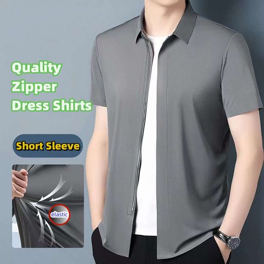 Discover Quality Zipper Dress Shirts for Men Short Sleeve Business Non-iron Wrinkle Resistance Elastic Top New Western-style Formal Shirt