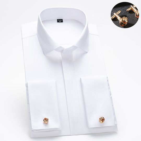 Discover Men's French cufflink shirt with long sleeves slim fit concealed buttons solid color high end wedding dress formal men's