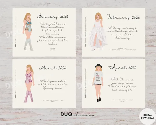 TS 2026 Calendar Wall Art with Eras Outfits