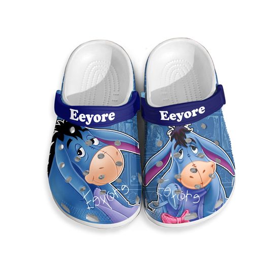 Eeyore Shy Donkey Blue Pattern Disney Graphic Cartoon  Shoes, Personalized Your Name Clogs