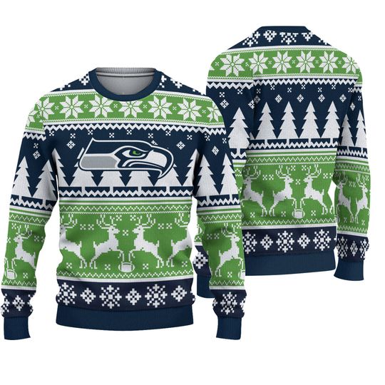 Christmas Seahawks Reindeer Football Ugly Christmas Sweater Holiday Fan Gift