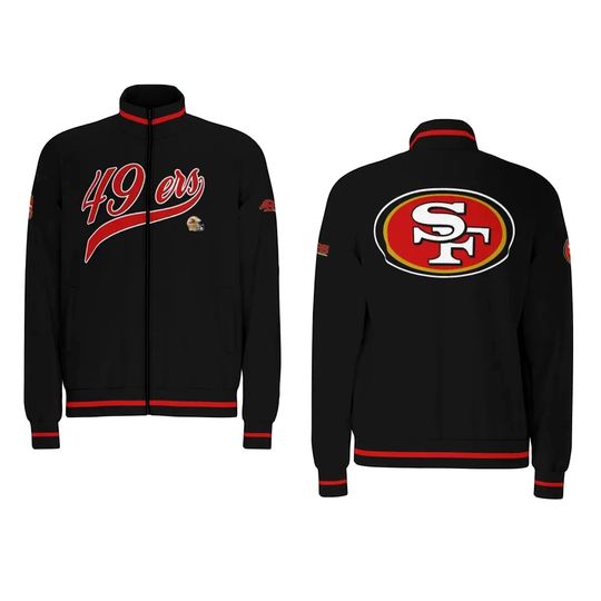 SF 49ERS BLACK  Raglan-Sleeve Stand Collar Jacket