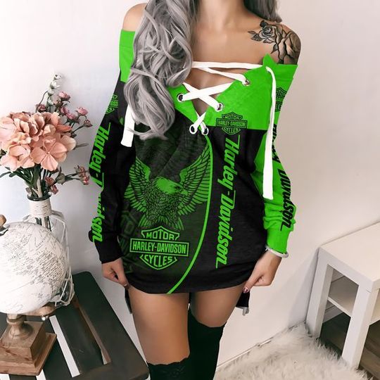 Discover Haarleyy Davidson V-Neck Lace Up Sweatshirt Dress Gift