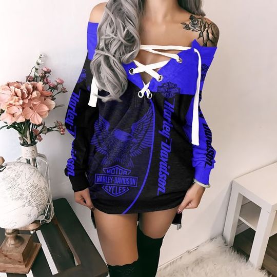 Haarleyy Davidson V-Neck Lace Up Sweatshirt Dress Gift