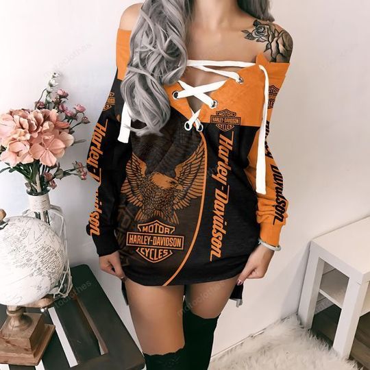 Discover Haarleyy Davidson V-Neck Lace Up Sweatshirt Dress Gift