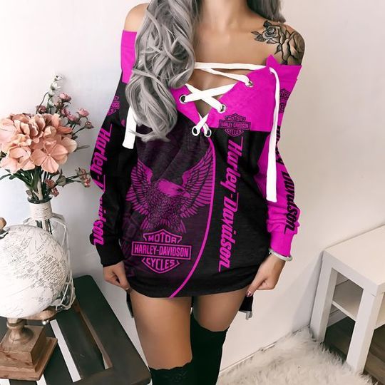 Haarleyy Davidson V-Neck Lace Up Sweatshirt Dress Gift