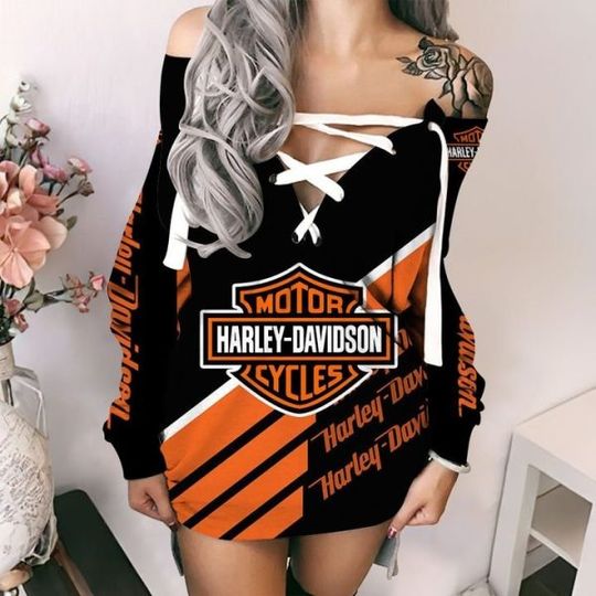 Haarleyy Davidson V-Neck Lace Up Sweatshirt Dress Gift