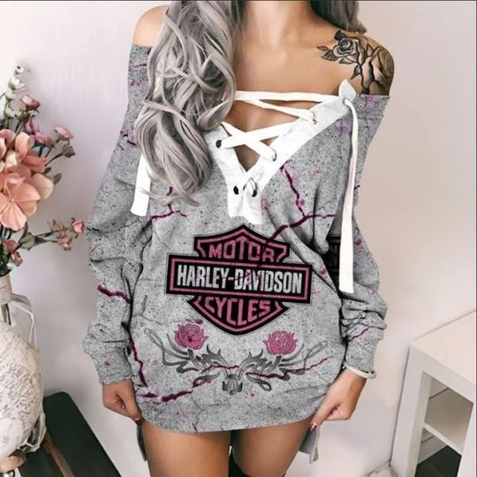 Discover Haarleyy Davidson V-Neck Lace Up Sweatshirt Dress Gift