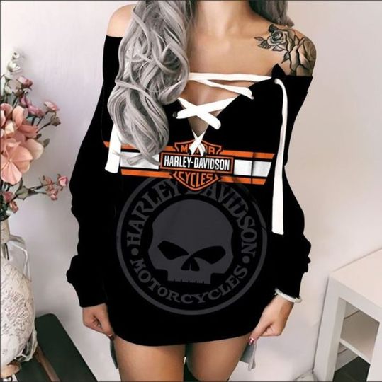 Haarleyy Davidson V-Neck Lace Up Sweatshirt Dress Gift