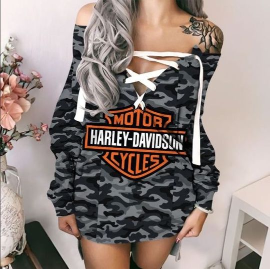 Haarleyy Davidson V-Neck Lace Up Sweatshirt Dress Gift