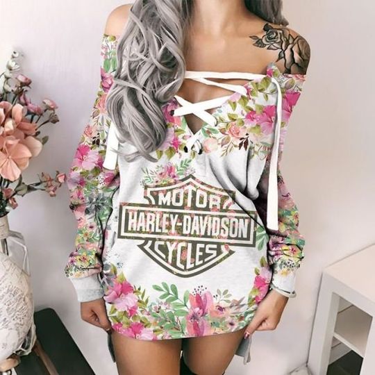 Discover Haarleyy Davidson V-Neck Lace Up Sweatshirt Dress Gift