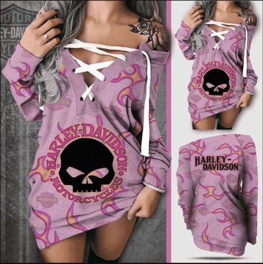 Haarleyy Davidson V-Neck Lace Up Sweatshirt Dress Gift