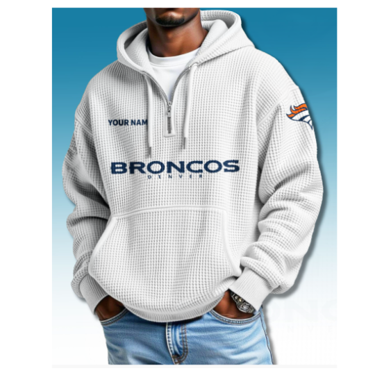 Broncos Waffle Quarter Zip Hoodie 2025 White