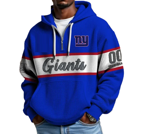 New York Giants Waffle Half Zip Hoodie, Gift For Him, Men Hoodie