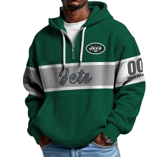 New York Jets Waffle Half Zip Hoodie, Gift For Him, Men Hoodie