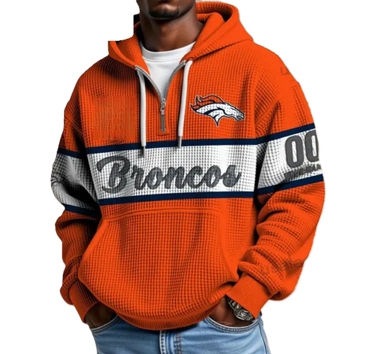 Denver Broncos Waffle Half Zip Hoodie, Gift For Him, Men Hoodie
