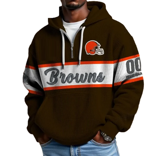 Cleveland Browns Waffle Half Zip Hoodie, Gift For Him, Men Hoodie