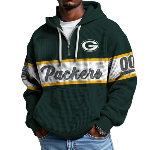 Green Bay Packers Waffle Half Zip Hoodie, Gift For Him, Men Hoodie