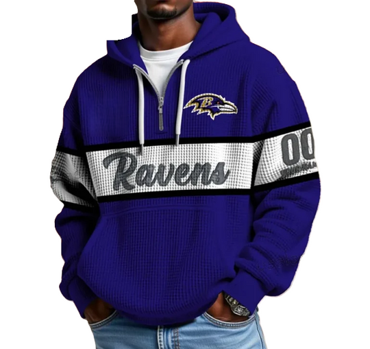Baltimore Ravens Waffle Half Zip Hoodie, Gift For Him, Men Hoodie
