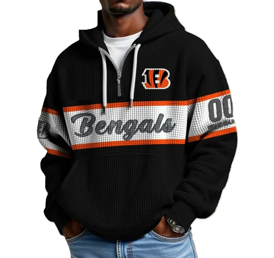 Cincinnati Bengals Waffle Half Zip Hoodie, Gift For Him, Men Hoodie