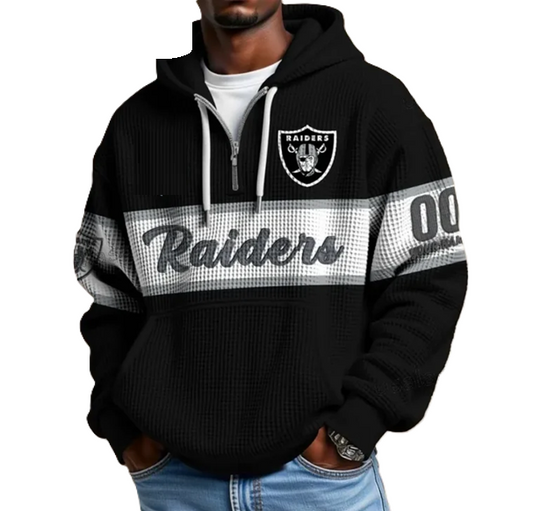 Las Vegas Raiders Waffle Half Zip Hoodie, Gift For Him, Men Hoodie