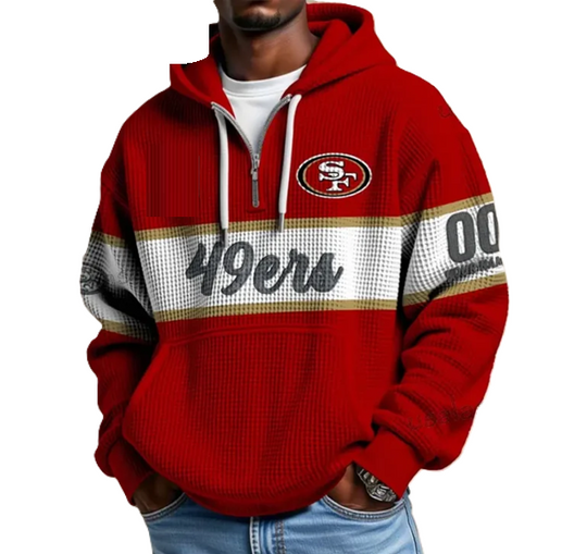 San Francisco 49ers Waffle Half Zip Hoodie, Gift For Him, Men Hoodie