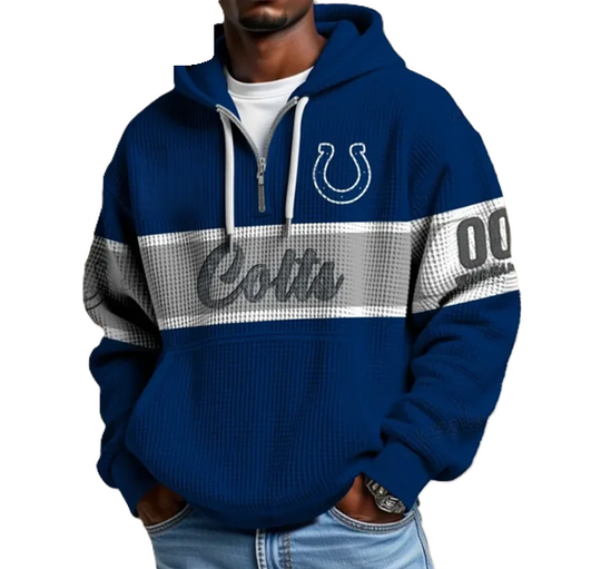 Indianapolis Colts Waffle Half Zip Hoodie, Gift For Him, Men Hoodie