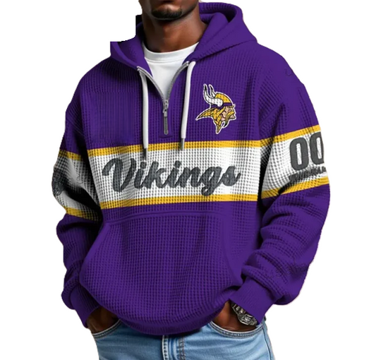 Minnesota Vikings Waffle Half Zip Hoodie, Gift For Him, Men Hoodie