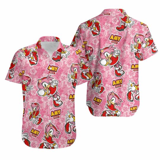Amy Rose Sonic The Hedgehog Button Up Hawaiian Shirt