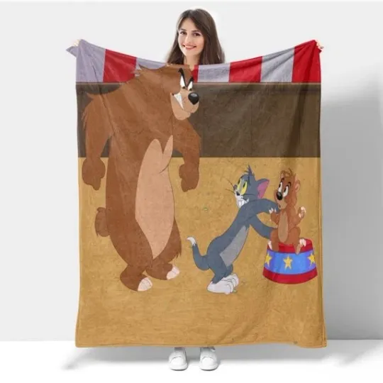 Funny Tom And Jerry Movie Cartoon Fleece Blanket, Gifts for Kid