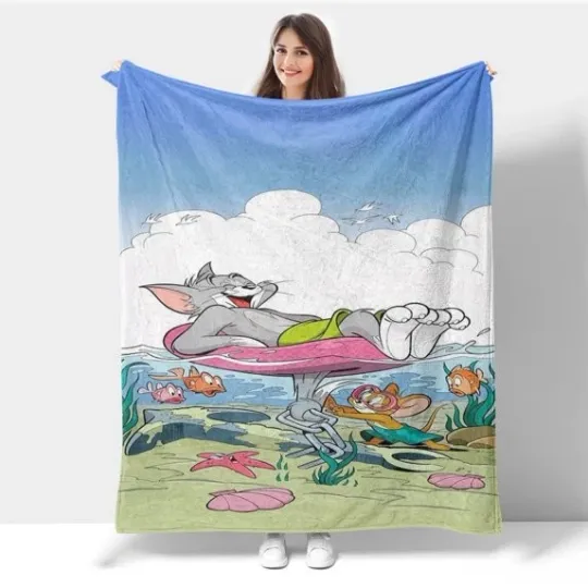 Funny Tom And Jerry Movie Cartoon Fleece Blanket, Gifts for Kid