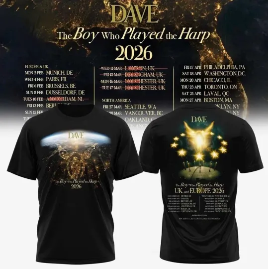 Discover Dave The Boy Who Played the Harp UK And Europe Tour 2026 3D T-Shirt