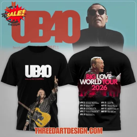 Discover UB40 Big Love World Tour 2026 3D T-Shirt