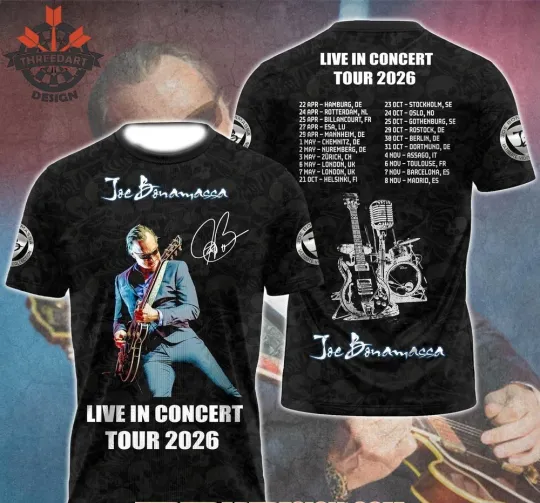 Discover Joe Bonamassa Tour 2026 3D T-Shirt