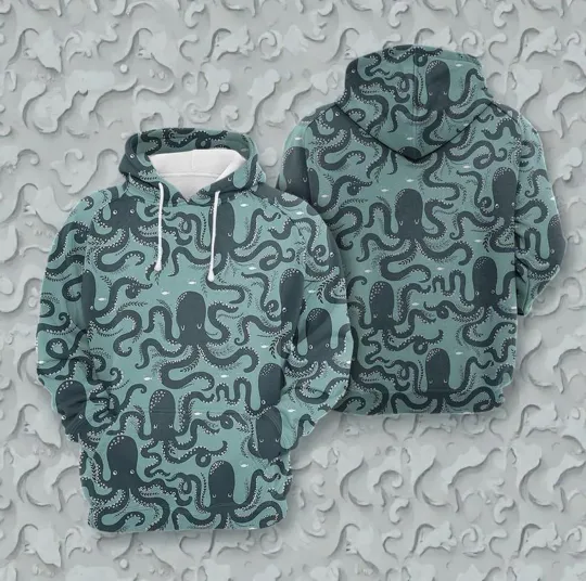 Discover Octopus Pattern Hoodie Cute Sea Creature 3D All Over Print Hoodie Unisex Ocean