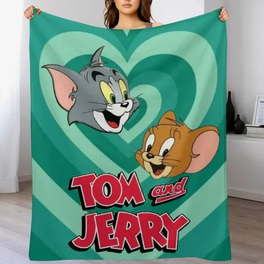 Tom Jerry Heart Fleece Blanket, Funny Cartoon Tom And Jerry Movie Gifts Blanket