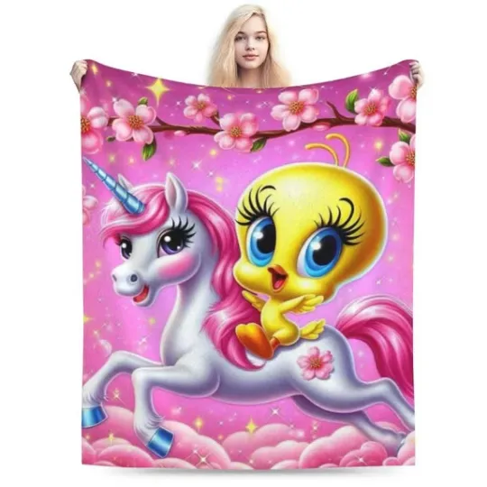 Unicorn Tweety Bird Blanket, Looney Tunes Cartoon Movie Fleece Blanket