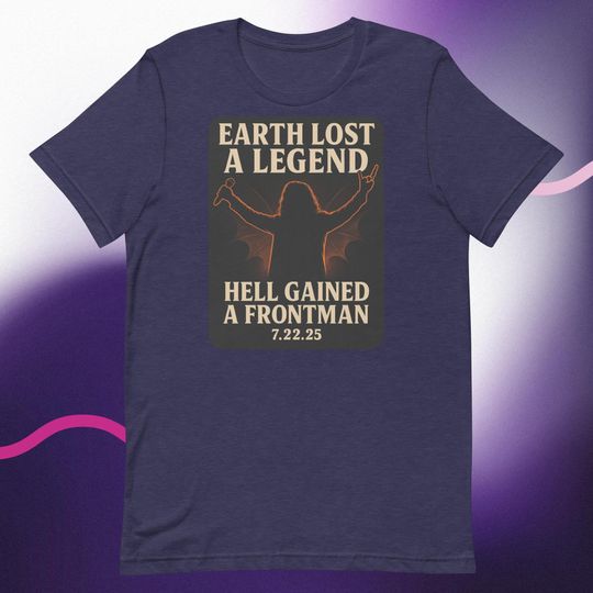 Discover Dark Tribute Ozzy-Inspired Graphic Tee "Earth Lost a Legend, Hell Gained a Frontman"