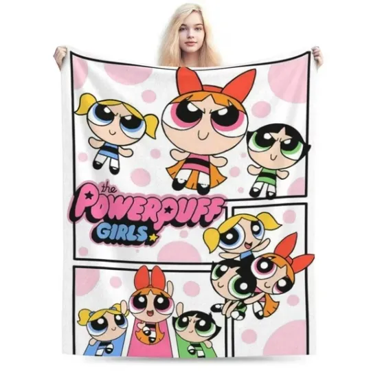 The Powerpuff Girls Dot Pattern Fleece Blanket, Idea Gift