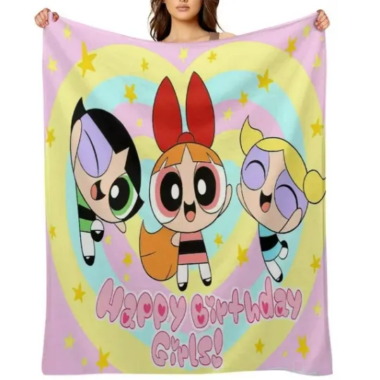 The Powerpuff Girls Happy Birthday Girls Fleece Blanket, Idea Gift