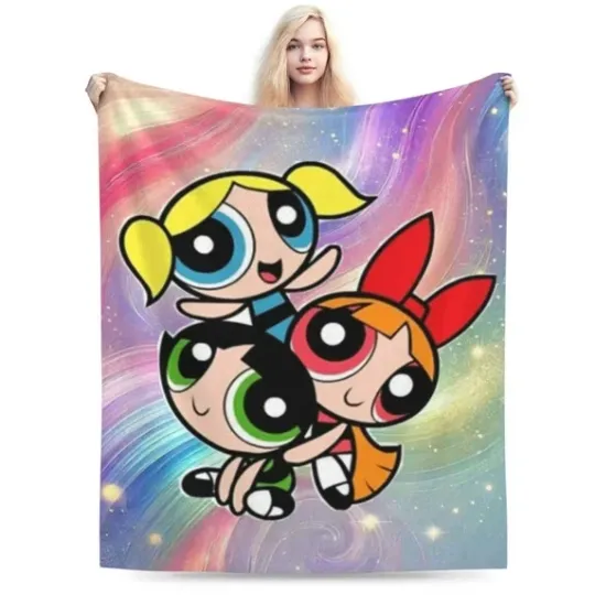 The Powerpuff Girls Rainbow Galaxy Fleece Blanket, Idea Gift