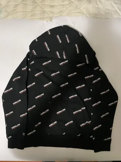 Discover Costco All Over Print Logo Hoodie Kids M 10/12 Pullover Sweatshirt Black