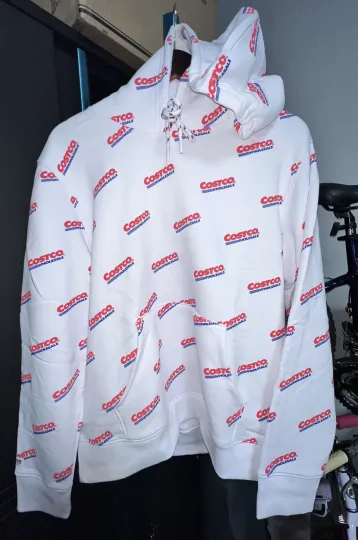 Discover Kirkland Signature Costco Wholesale Allover Logo Print White Unisex Hoodie M/L