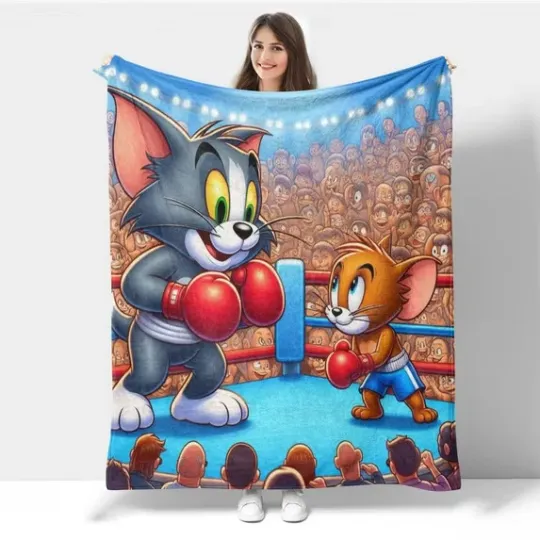 Funny Tom Jerry Boxing Blanket, Tom And Jerry Cartoon Movie Fleece Blanket