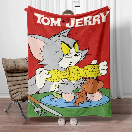 Eat Corn Tom Jerry Fleece Blanket, Tom And Jerry Movie Cartoon Gifts Blanket